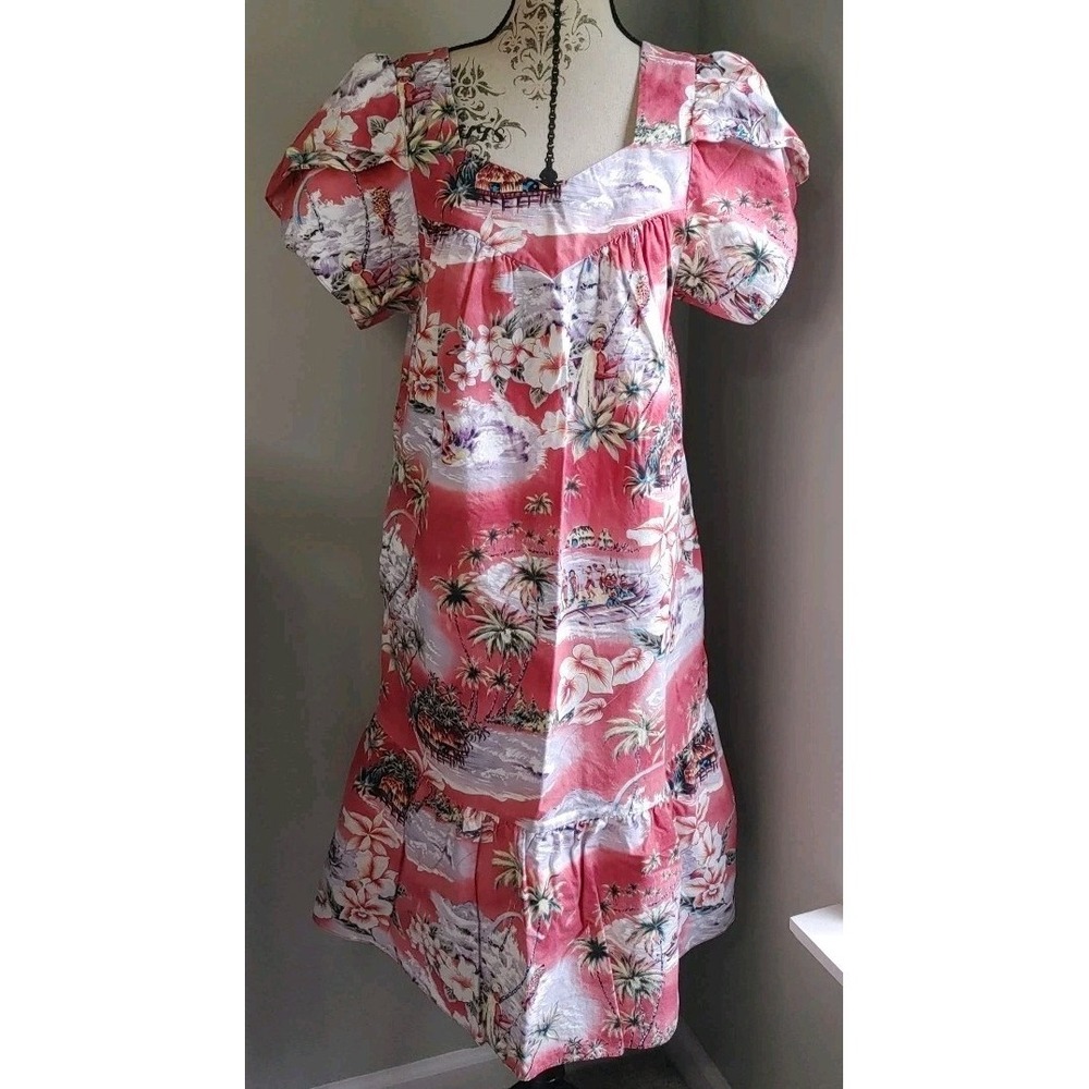 Rare Vtg Jade Fashion Authentic Hawaii Island Tropical Sunset Muumuu Resort Sz L - Picture 3 of 8